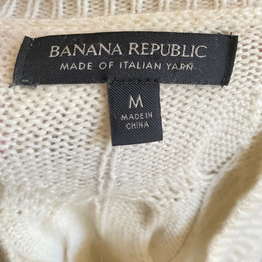 Banana Republic Recycled Wool Cable Knit Mock‎ Neck Sweater Cream Women's Medium